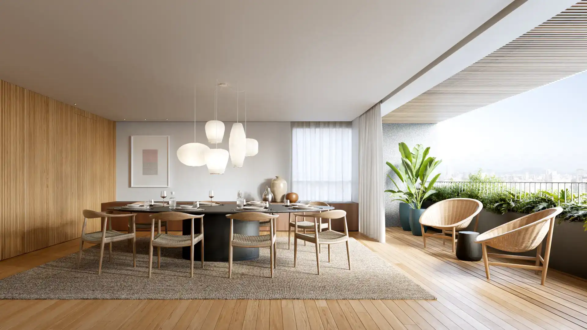 Sala de jantar e cozinha integradas